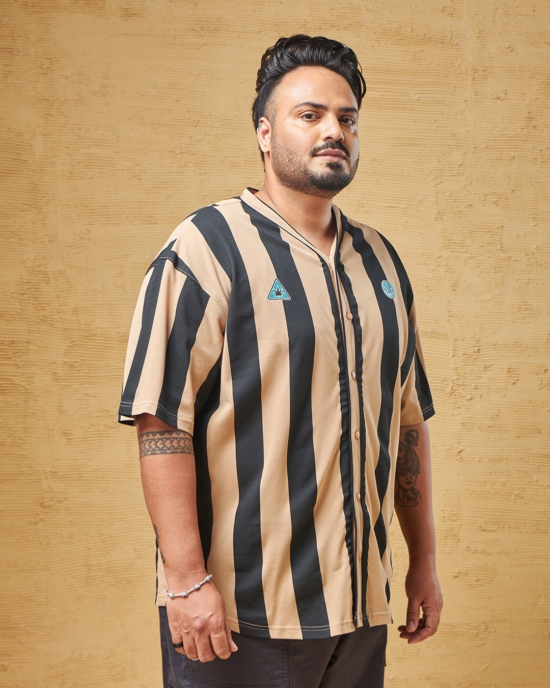 Shop Men's Brown & Black Striped Oversized Plus Size Shirt-Back