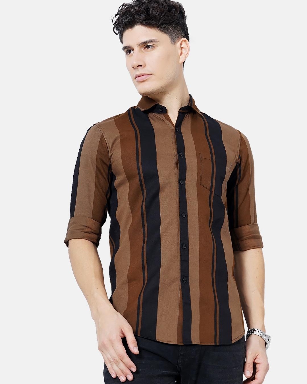 Buy Men's Brown Striped Slim Fit Shirt Online at Bewakoof — free download