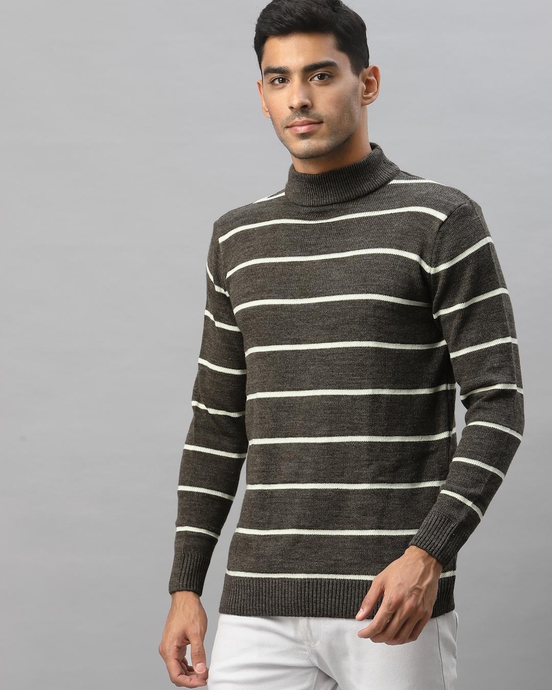 Shop Men's Brown Striped Sweater-Back