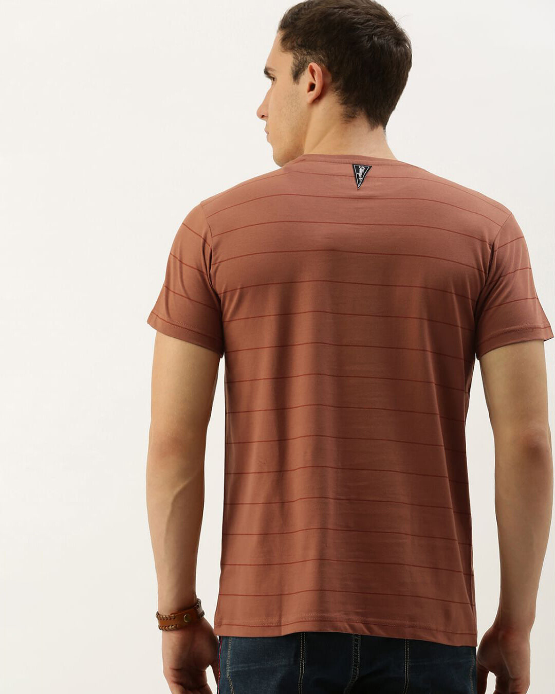 Shop Men's Brown Striped T-shirt-Back