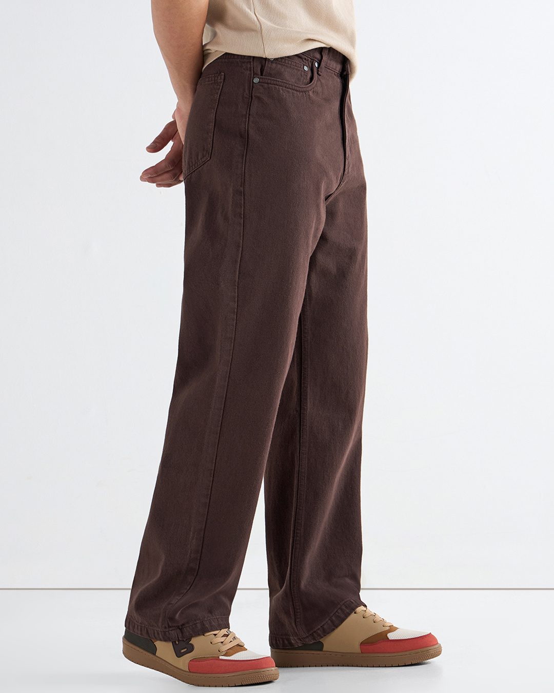 Shop Men's Brown Super Baggy Fit Mid-Rise Jeans-Back
