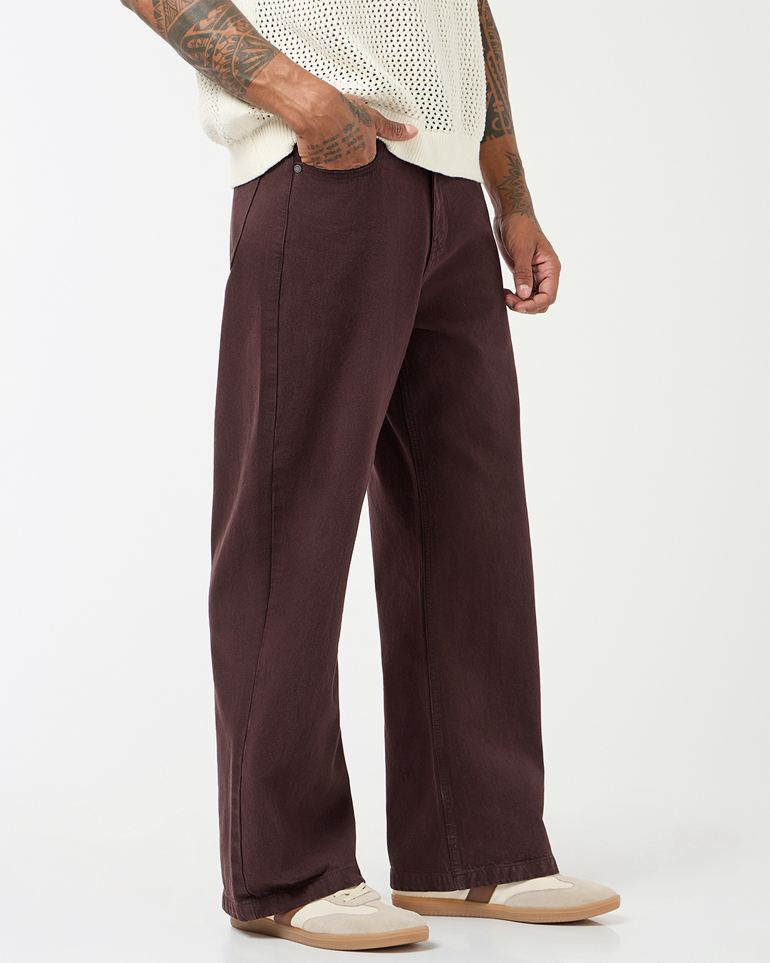 Shop Men's Brown Super Baggy Fit Mid-Rise Jeans-Back