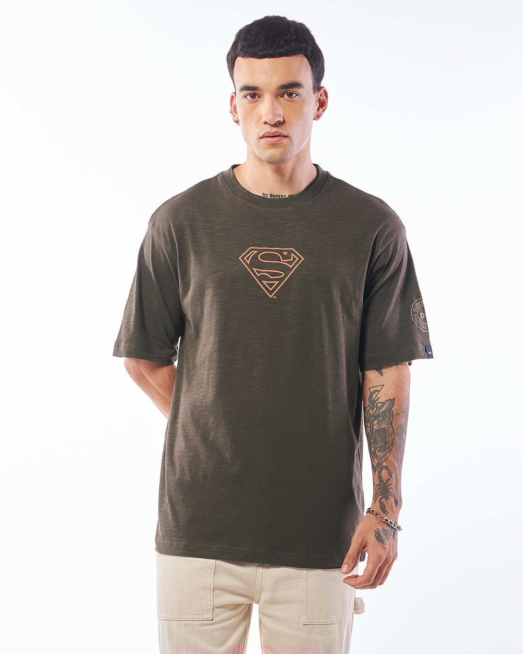 Shop Men's Brown Super Fly Graphic Printed Oversized T-shirt-Back