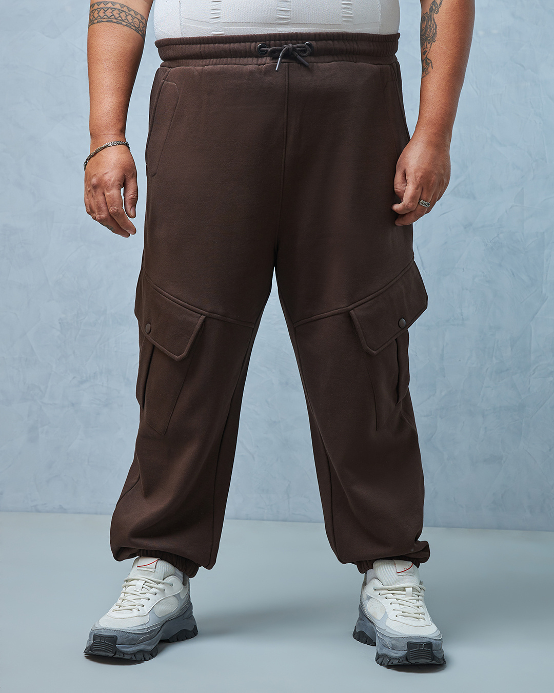 Shop Men's Brown Super Loose Fit Plus Size Cargo Joggers-Back