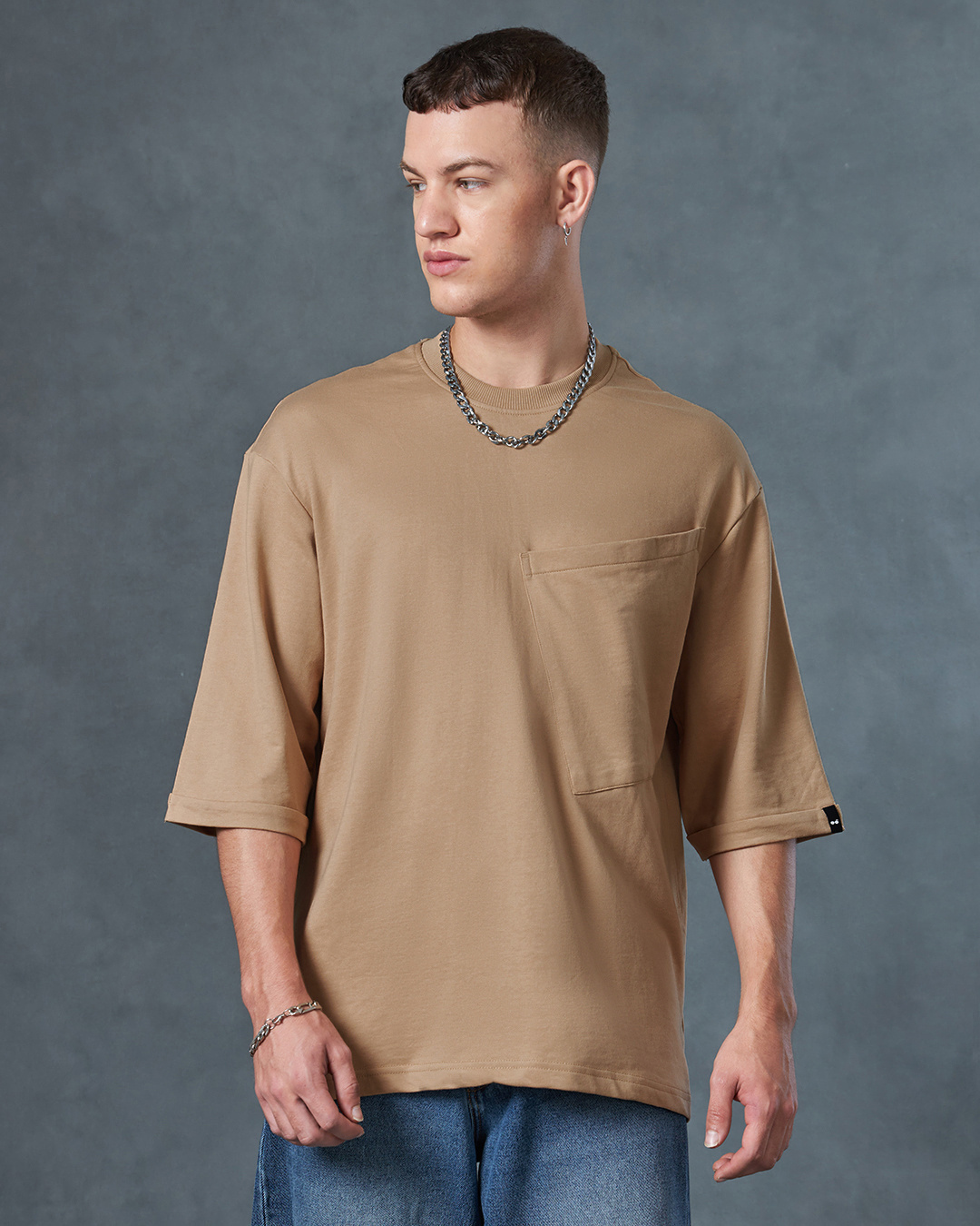 Shop Men's Brown Super Loose Fit T-shirt-Back