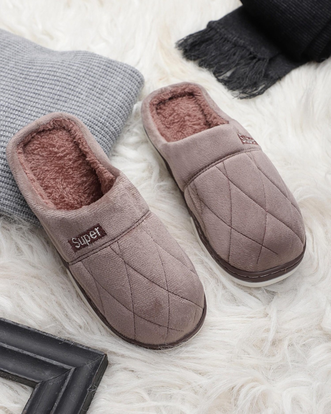 mens brown leather sliders