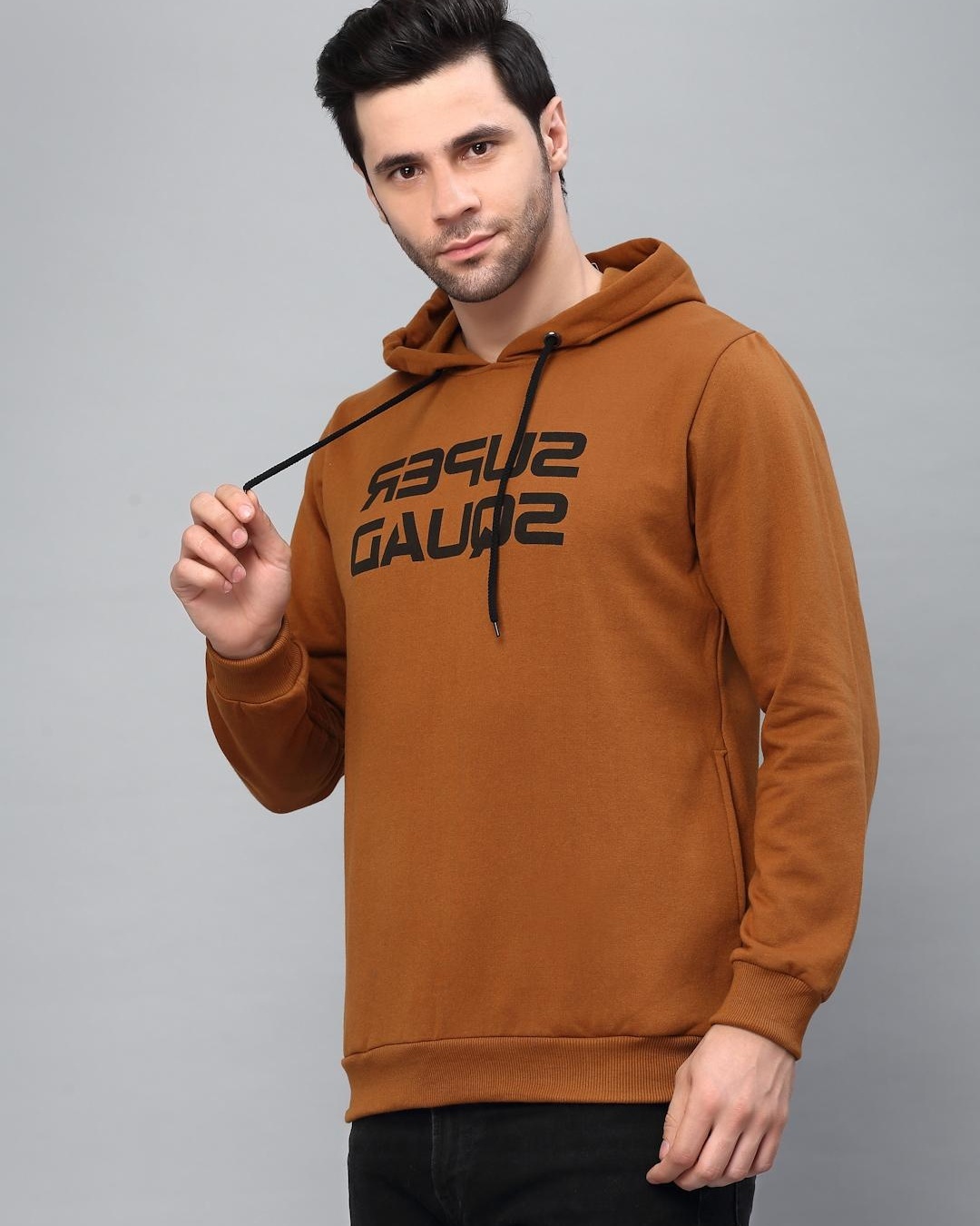 Shop Men's Brown Super Squad Typography Slim Fit Hooded Sweatshirt-Back