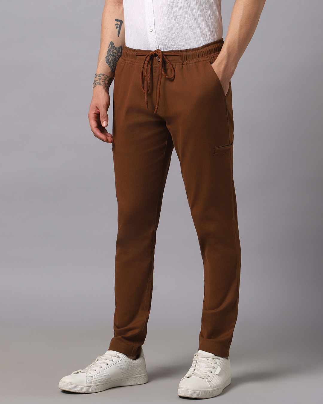 Shop Men's Brown Tapered Fit Chinos-Back