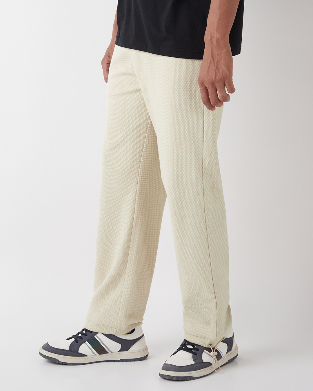 Shop Men's Beige Textured Oversized Parachute Pants-Back