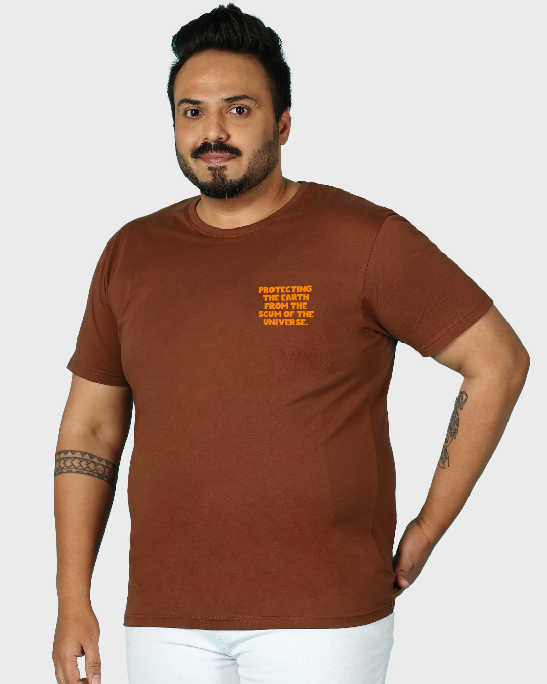 Shop Men's Brown The Saviour Graphic Printed Plus Size Oversized T-shirt-Back
