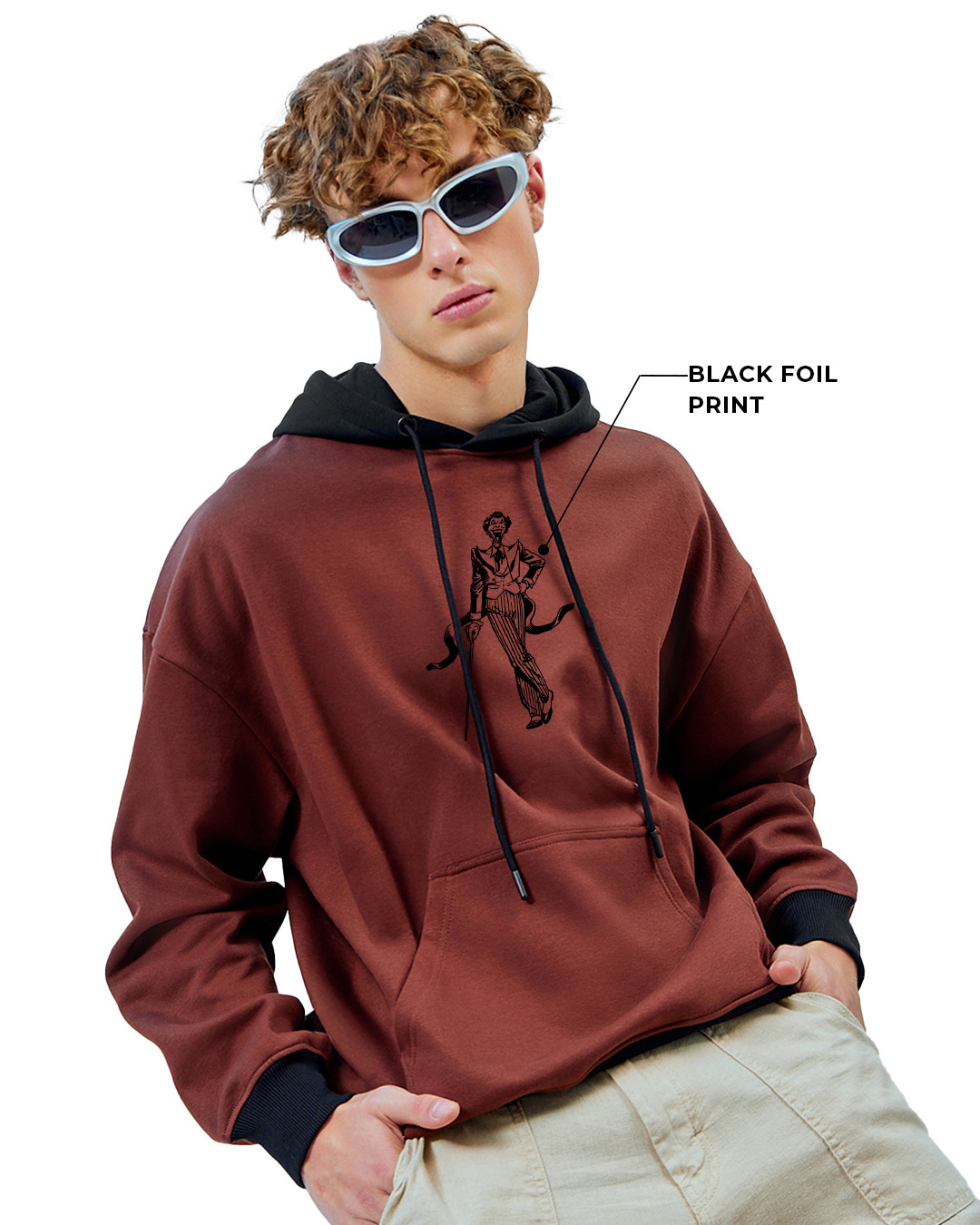 Shop Men's Brown Unpredictable Graphic Printed Oversized Hoodies-Back