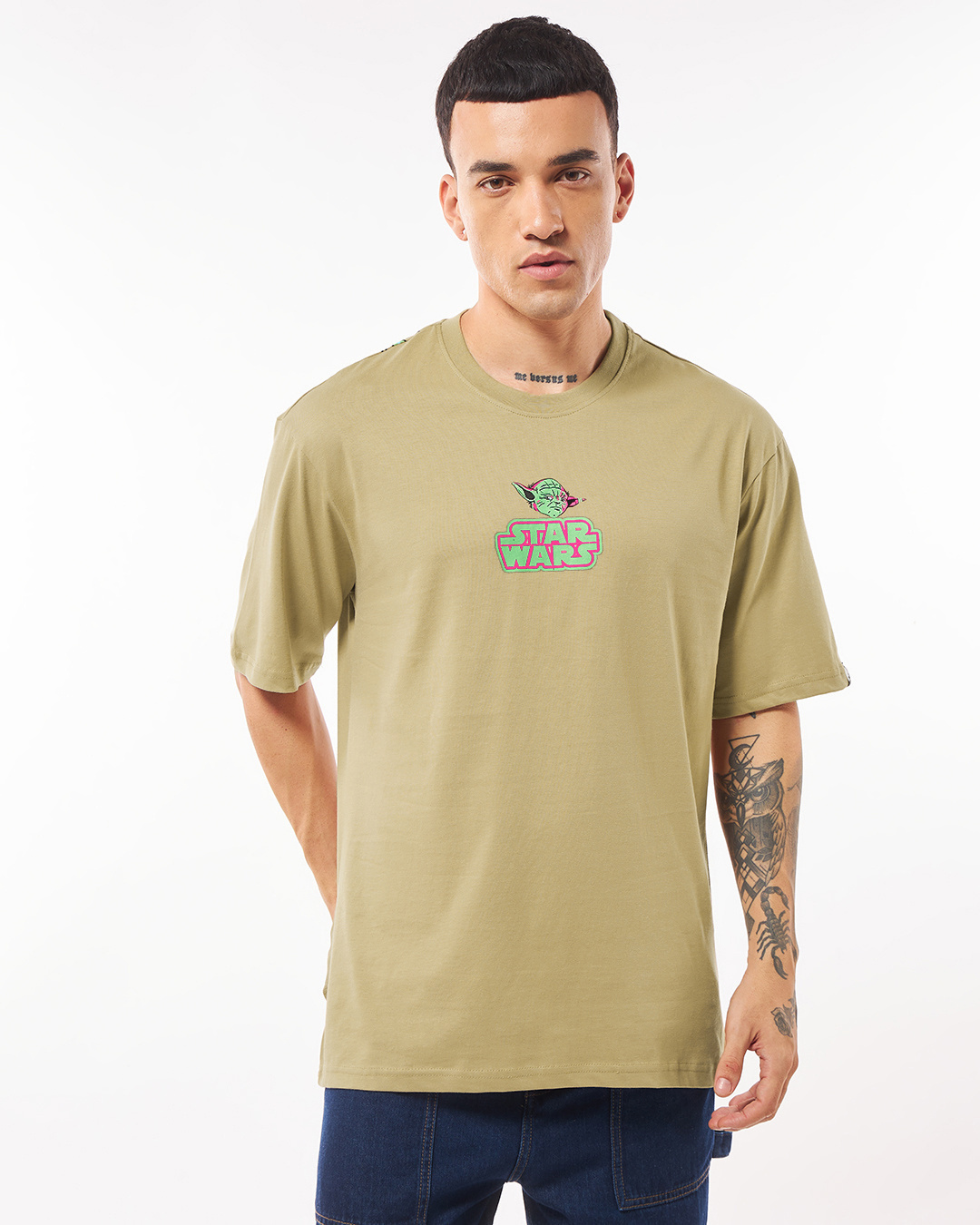 Shop Men's Brown Yoda Graphic Printed Oversized T-shirt-Back