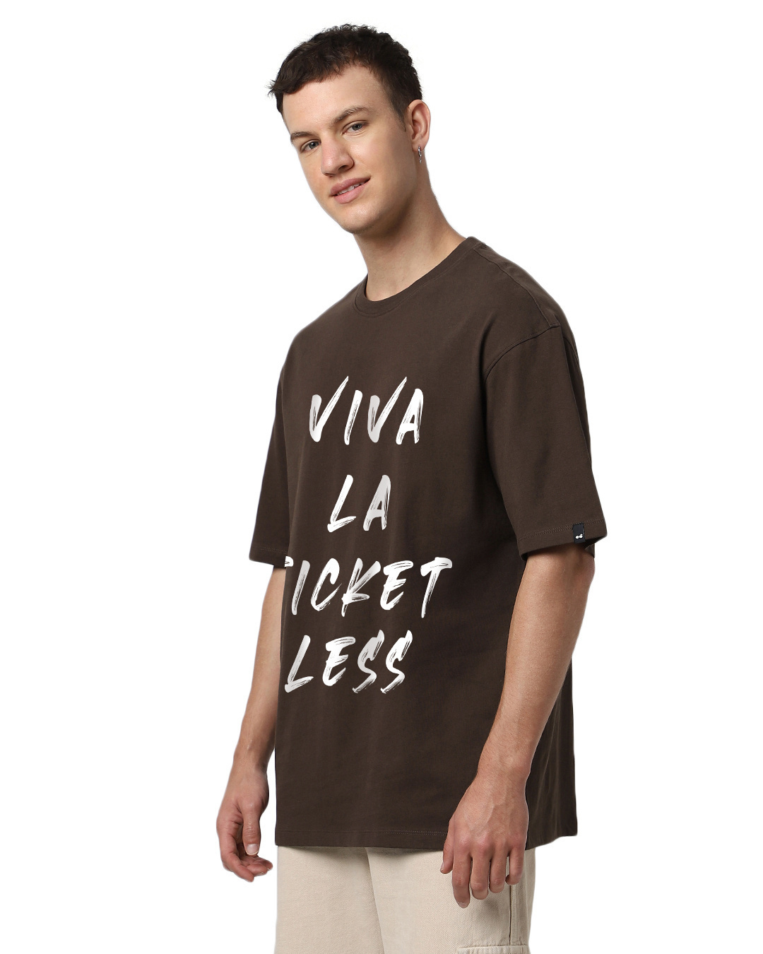 Shop Men's Brown Viva La Typography Oversized T-shirt-Back