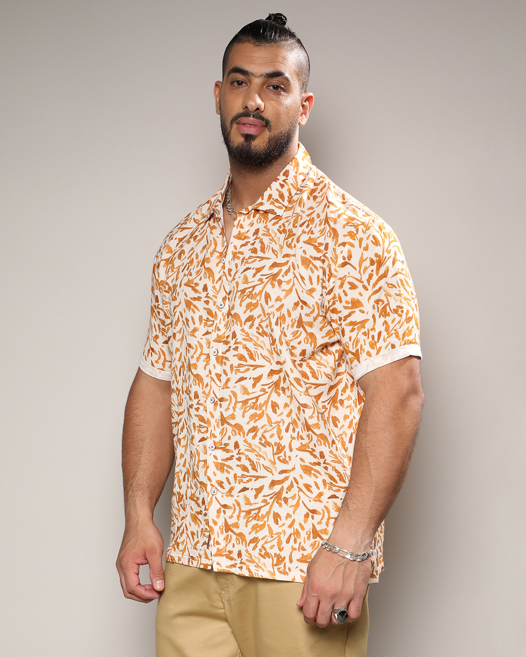 Shop Men's Brown & White All Over Printed Oversized Plus Size Shirt-Back