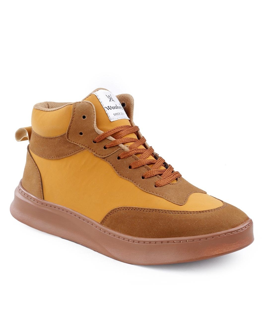 Shop Men's Brown & Yellow Color Block Sneakers-Back