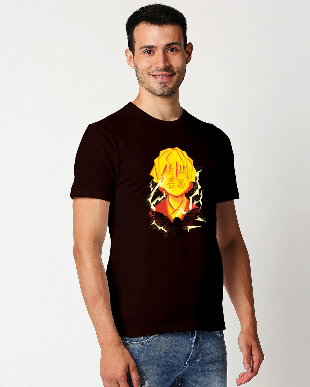Shop Men's Brown Zenitsu Graphic Printed Cotton T-shirt-Back