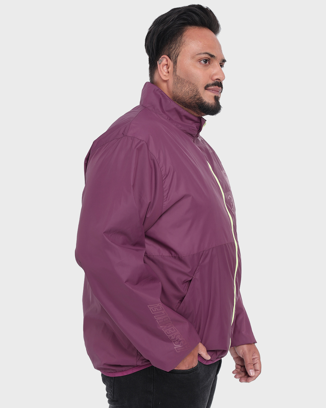 Shop Men's Burgandy Plus Size Printed Windcheater Jacket-Back