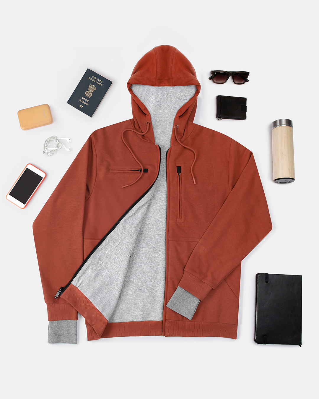 Shop Men's Brick Brown Airport Hoodie-Back