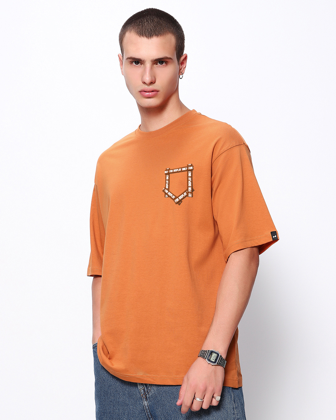 Shop Men's Caramel Orange For Display Only Typography Oversized T-shirt-Back