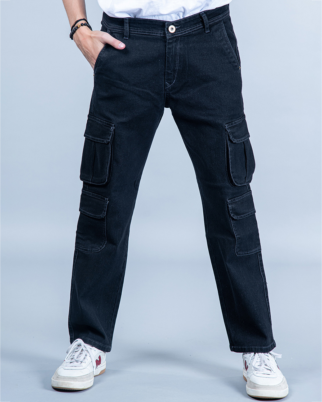 Buy Men's Carbon Black Relaxed Fit Cargo Jeans Online at Bewakoof