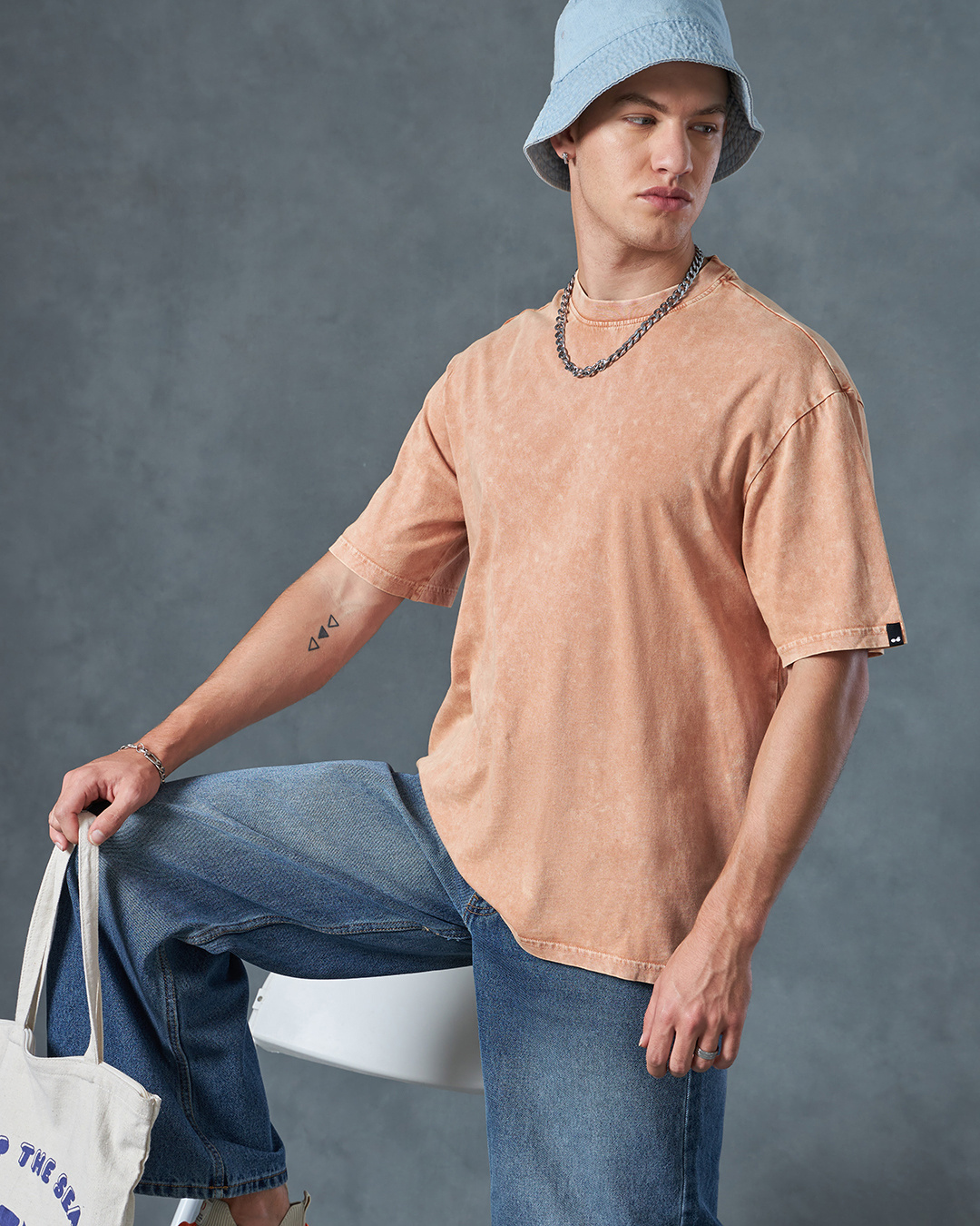 Buy Men's Orange Oversized Acid Wash T-shirt Online at Bewakoof