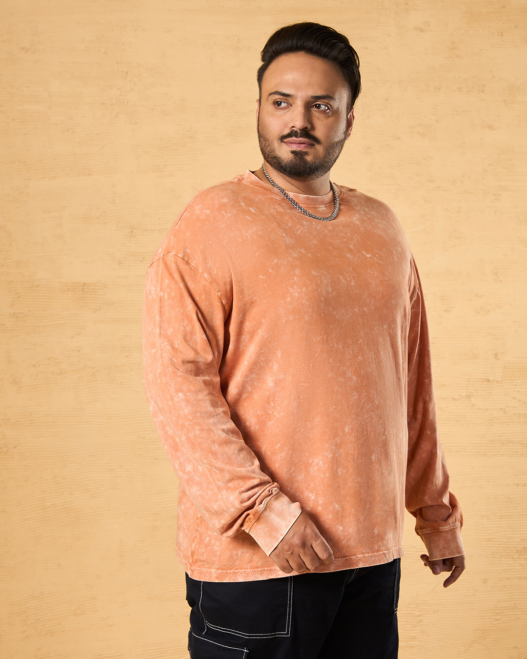 Shop Men's Orange Oversized Plus Size Acid Wash T-shirt-Back