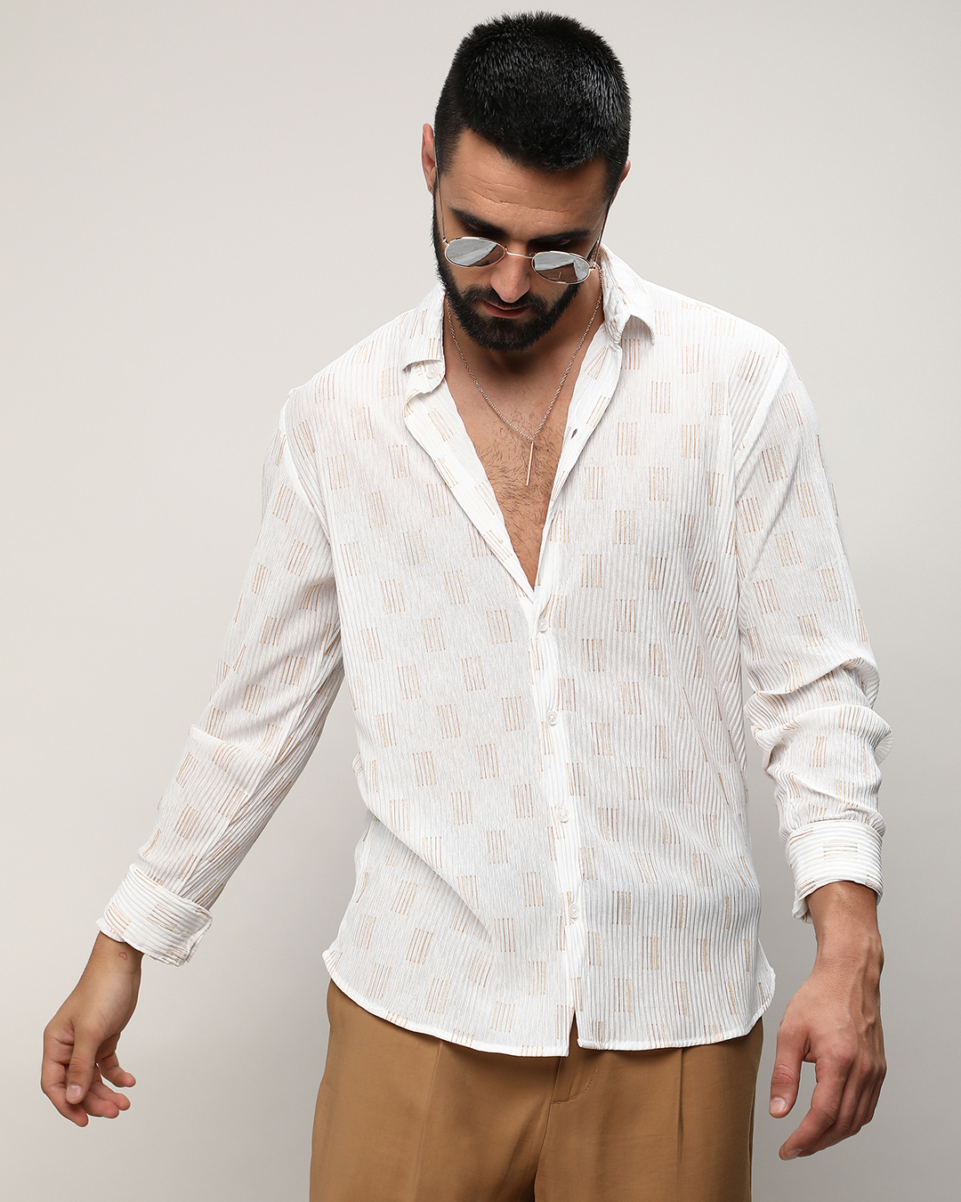 Men's White Textured Regular Fit Shirt main image 1