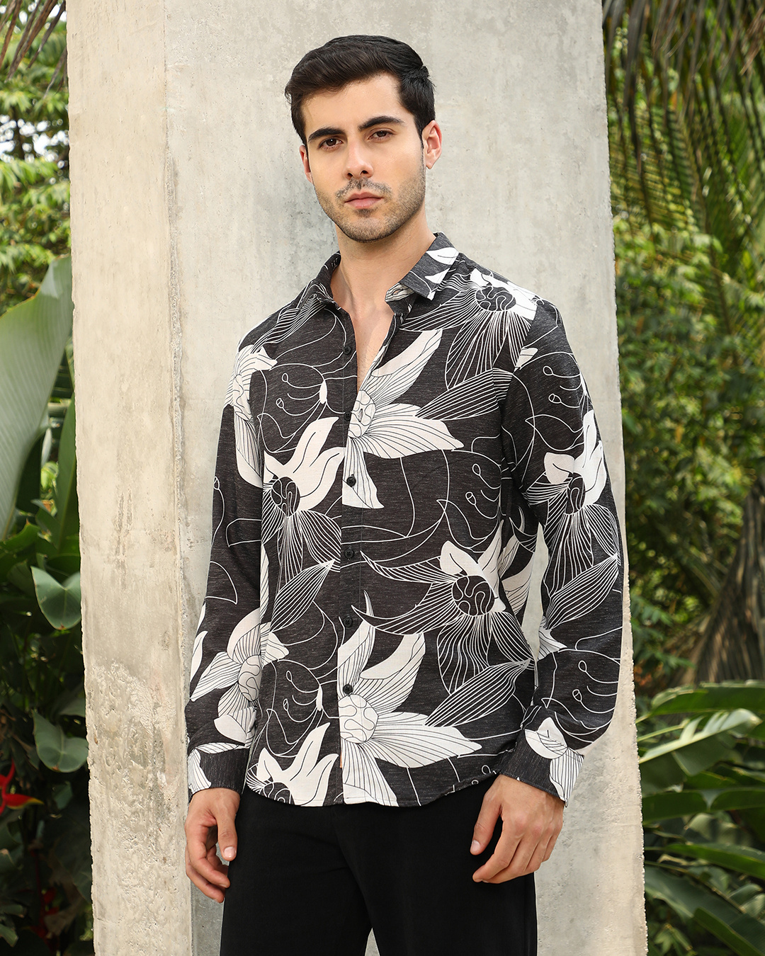 Shop Men's Charcoal Black & White All Over Floral Printed Shirt-Back