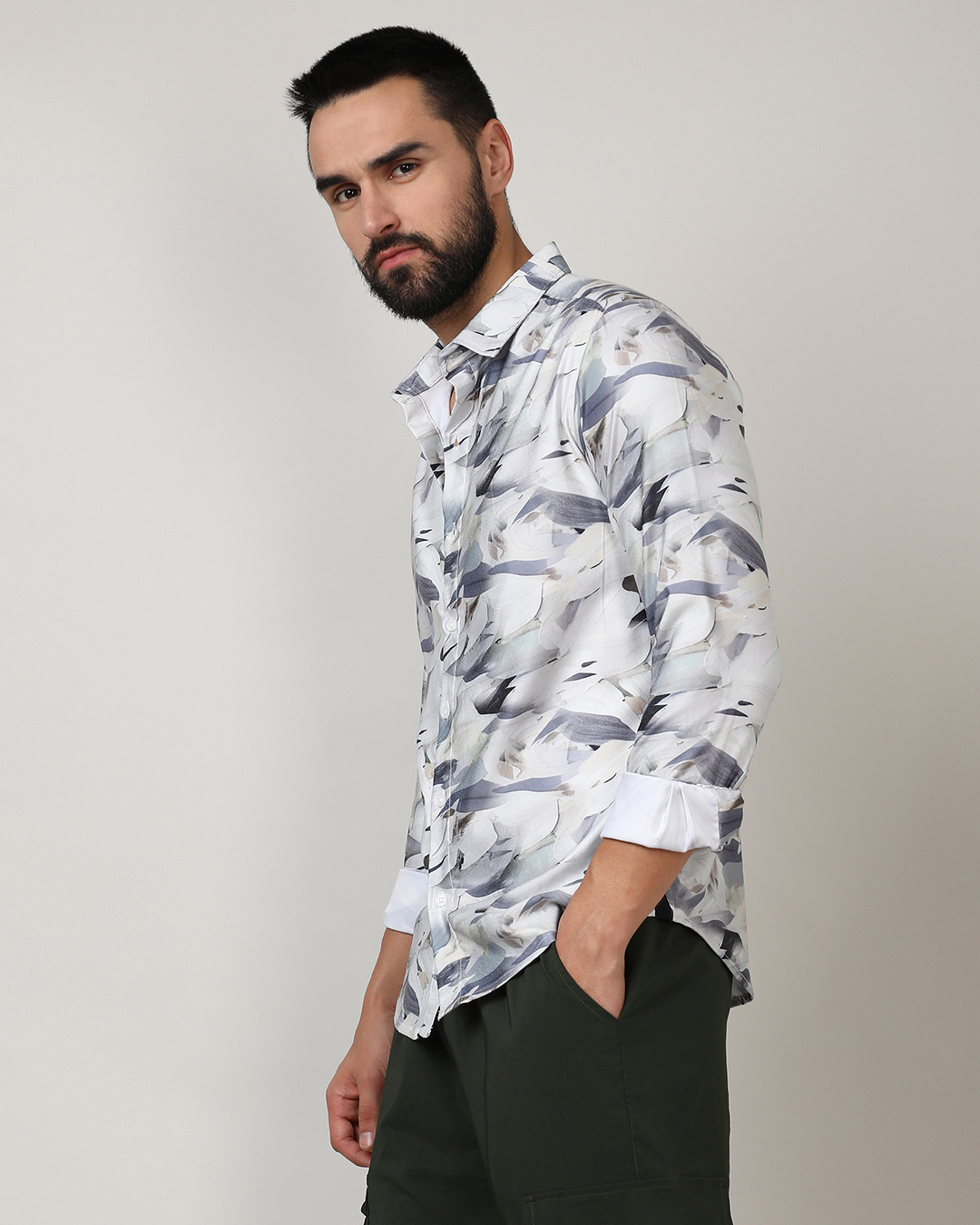 Shop Men's Charcoal Grey All Over Printed Shirt-Back