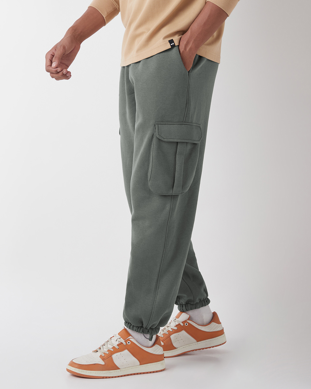 Shop Men's Charcoal Grey Oversized Cargo Joggers-Back