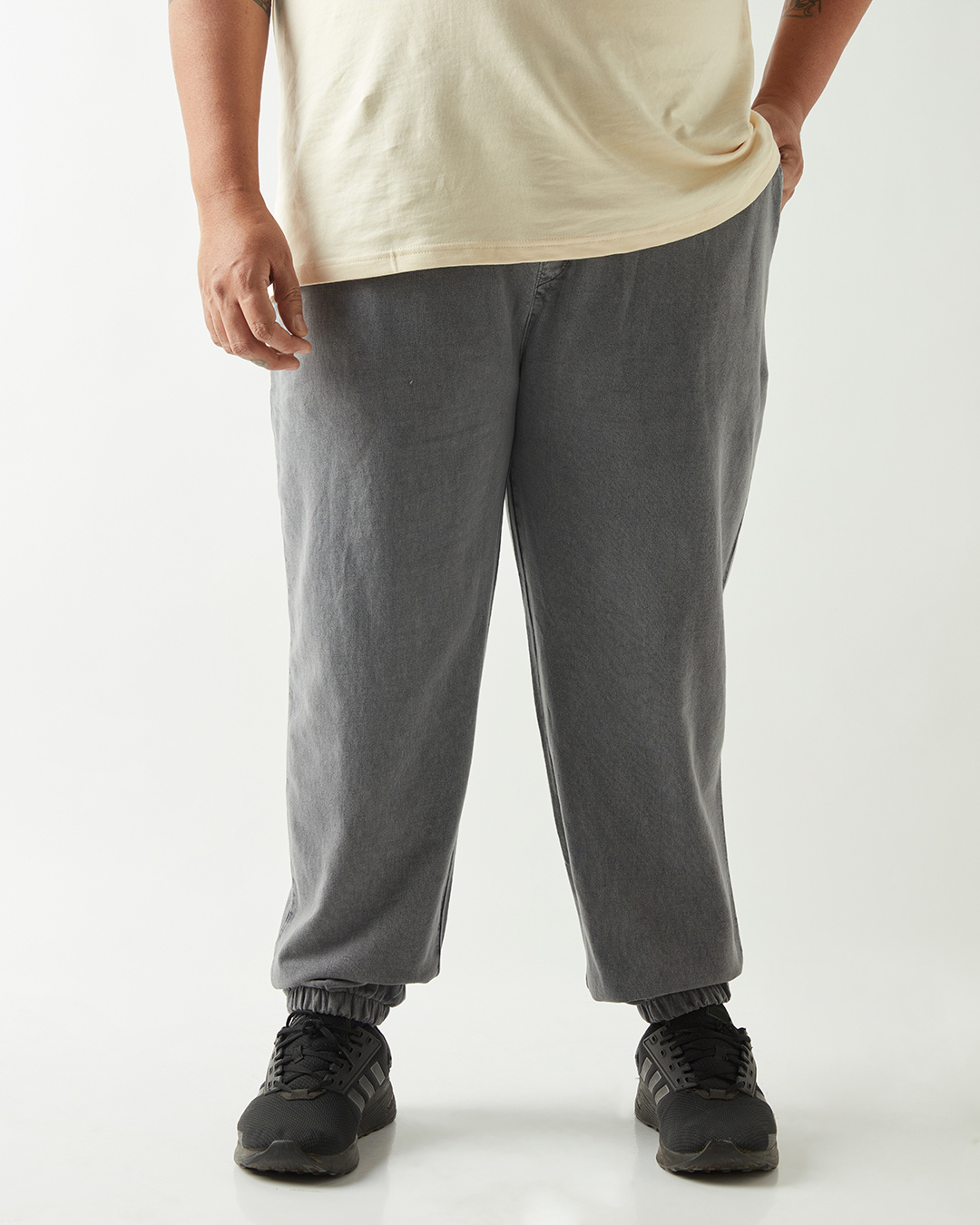 Shop Men's Charcoal Grey Oversized Plus Size Acid Wash Joggers-Back