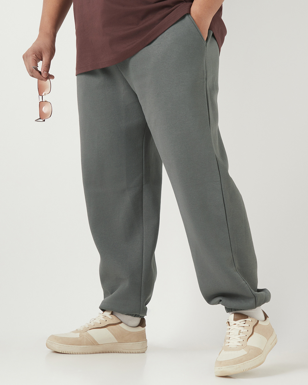 Shop Men's Charcoal Grey Oversized Plus Size Joggers-Back