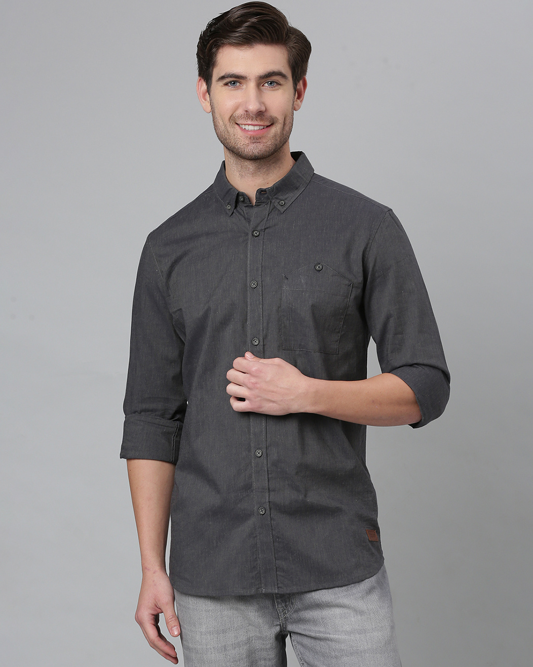Buy Men's Charcoal Grey Slim Fit Shirt Online at Bewakoof