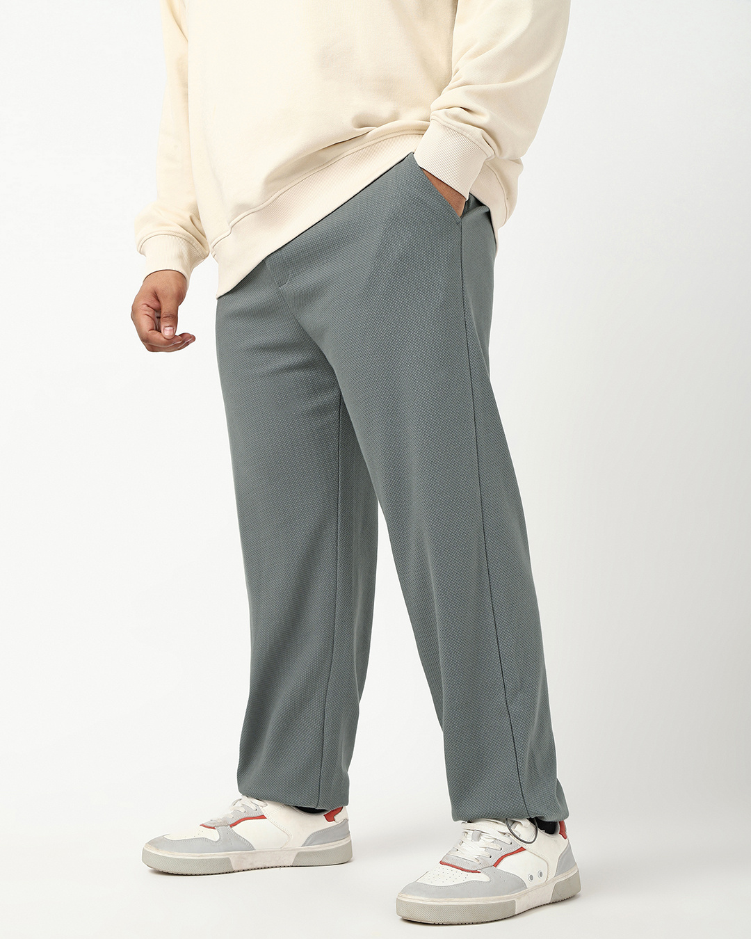 Shop Men's Charcoal Grey Textured Oversized Plus Size Parachute Pants-Back