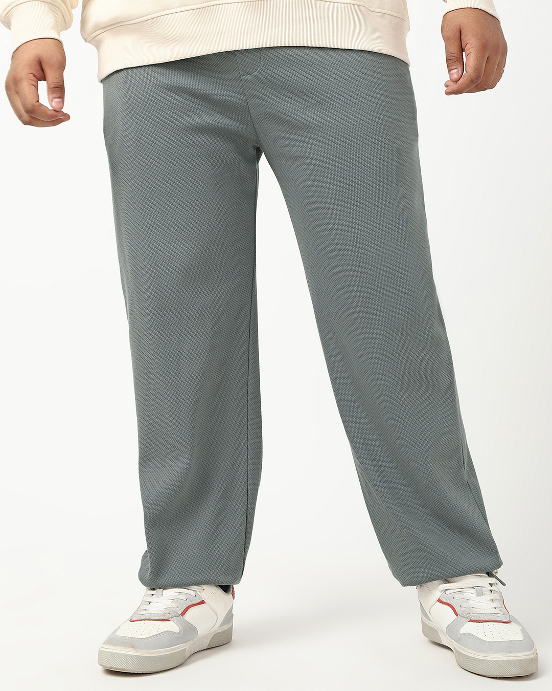 Shop Men's Charcoal Grey Textured Oversized Plus Size Parachute Pants-Back