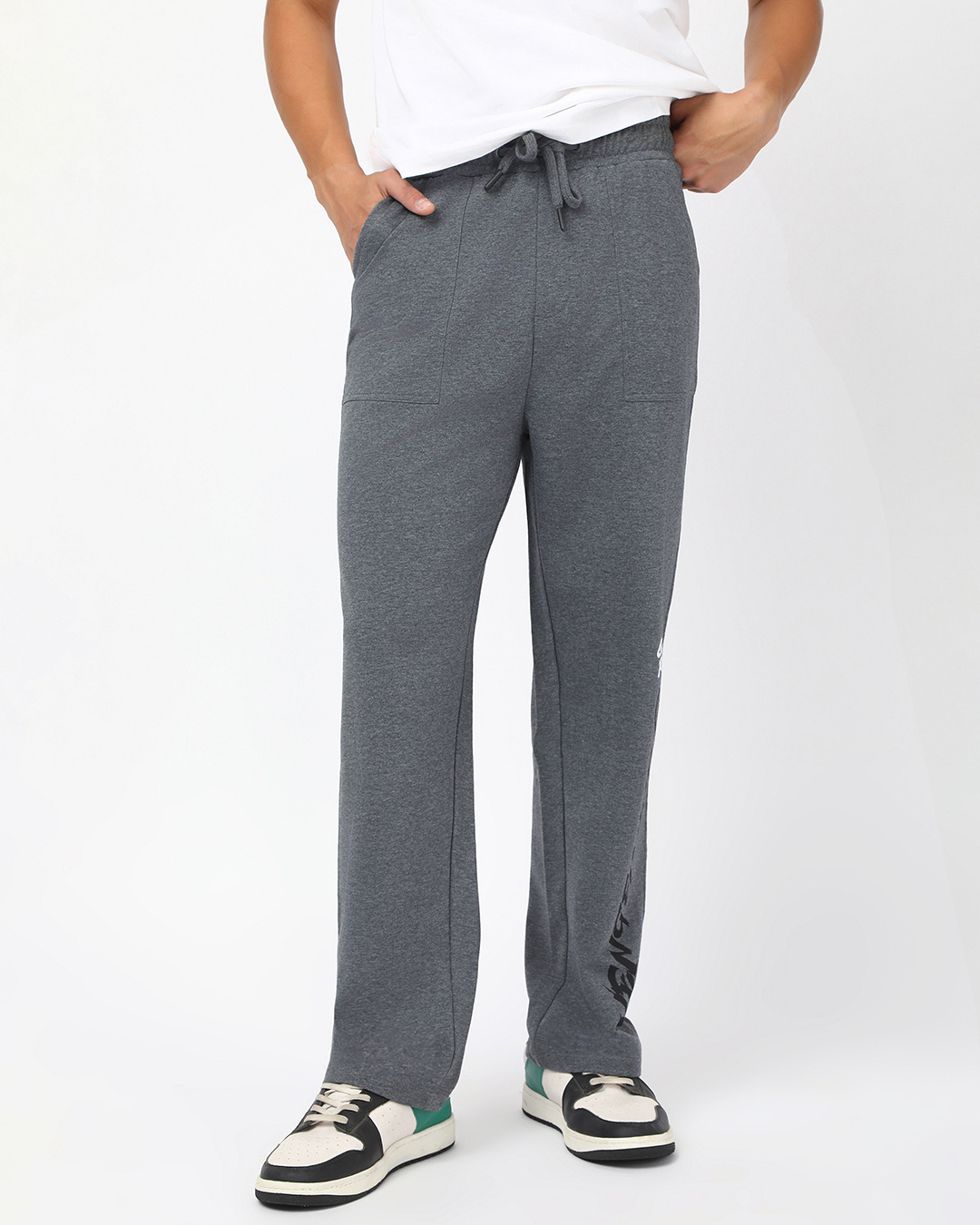 Shop Men's Charcoal Grey Vengeance Typography Oversized Track Pants-Back