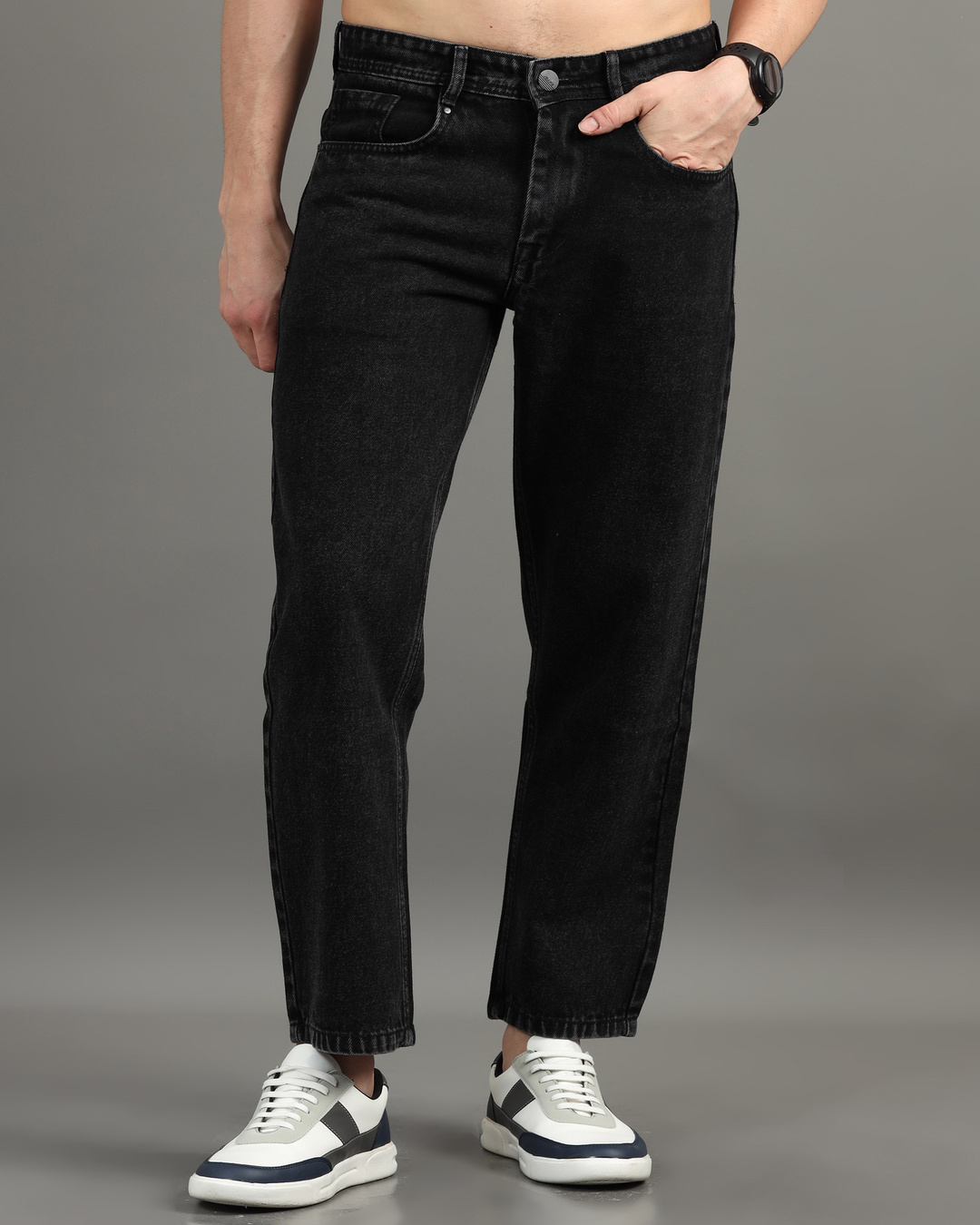 Buy Men's Charcoal Grey Washed Loose Comfort Fit Jeans Online in India ...