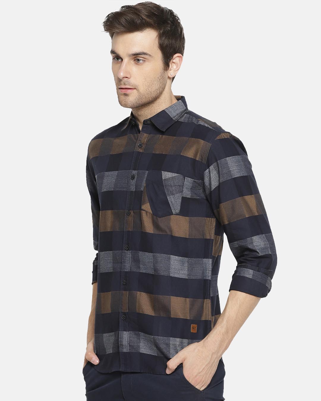 Shop Men's Checkered Casual Spread Shirt-Back