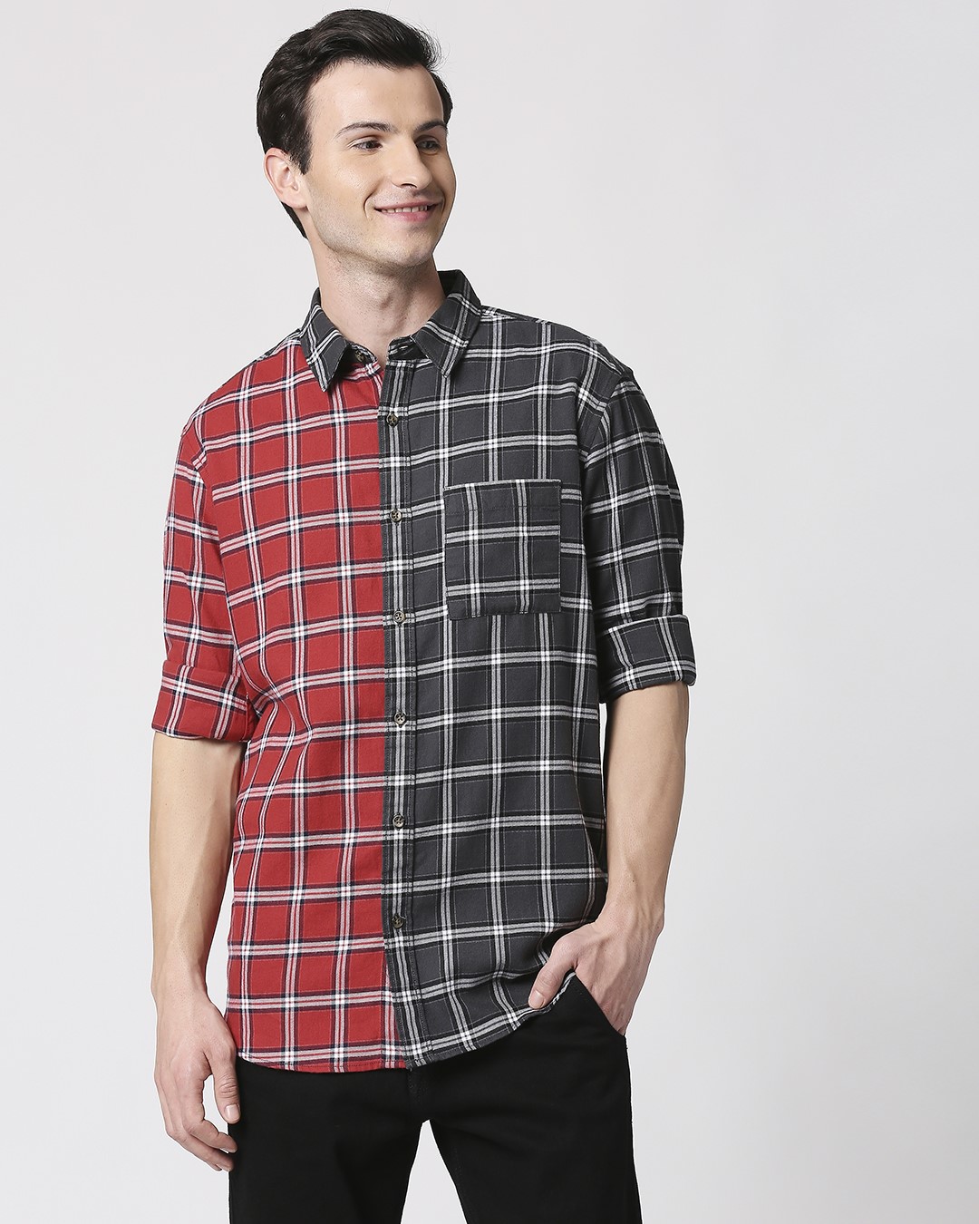 Shop Men's Checks Colorblock Shirt-Back