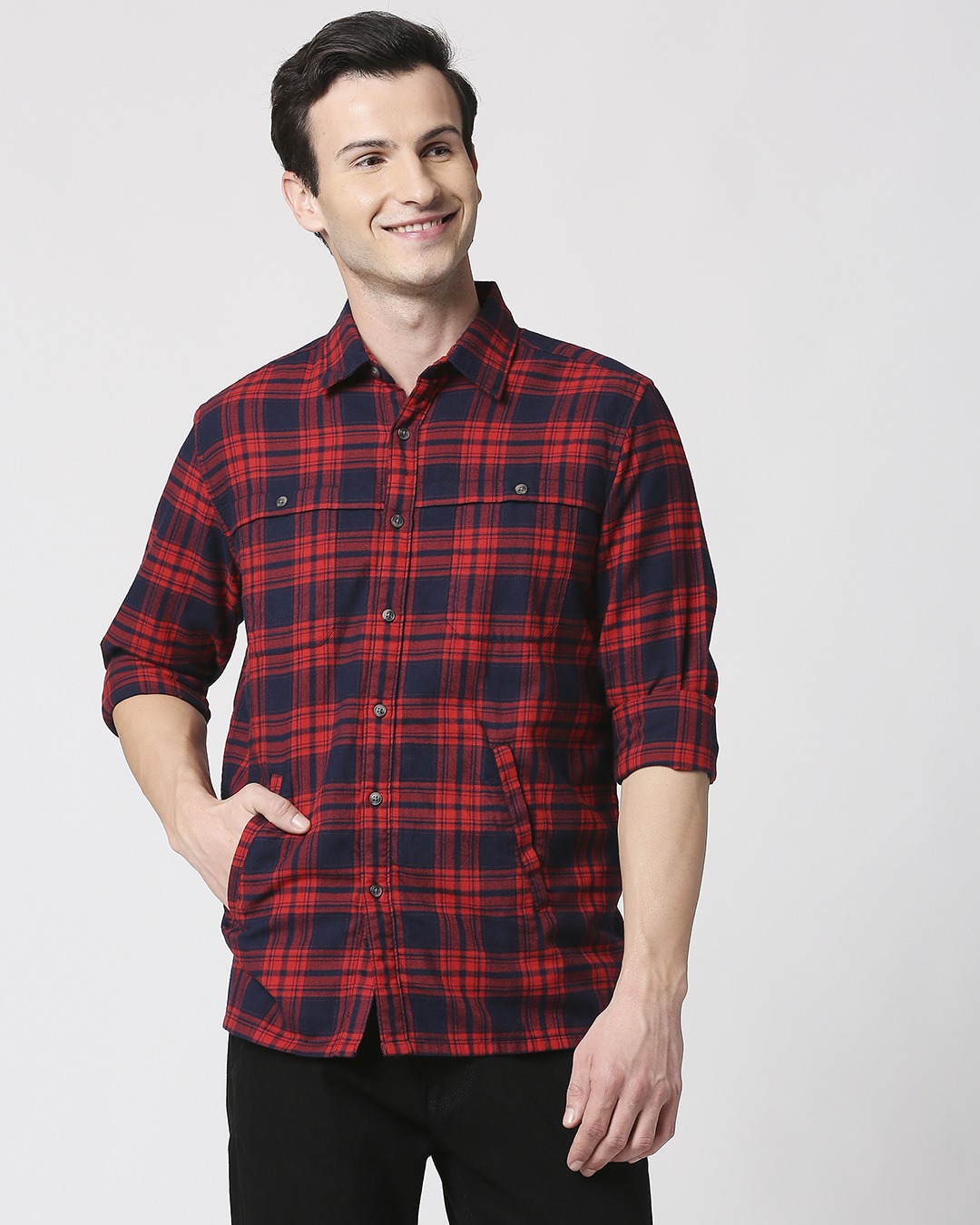 Shop Men's Checks Double Pocket Shirt-Back