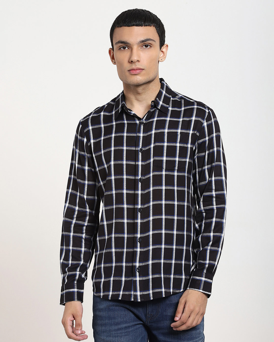 Buy Men's Checks Full Sleeve Pocket Shirt for Men Black Online at Bewakoof