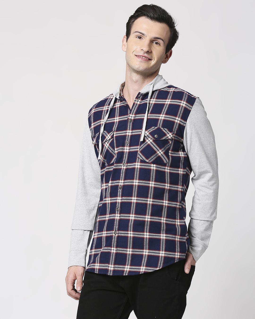 Buy Men's Checks Relaxed Fit Hoodie Shirt Online at Bewakoof