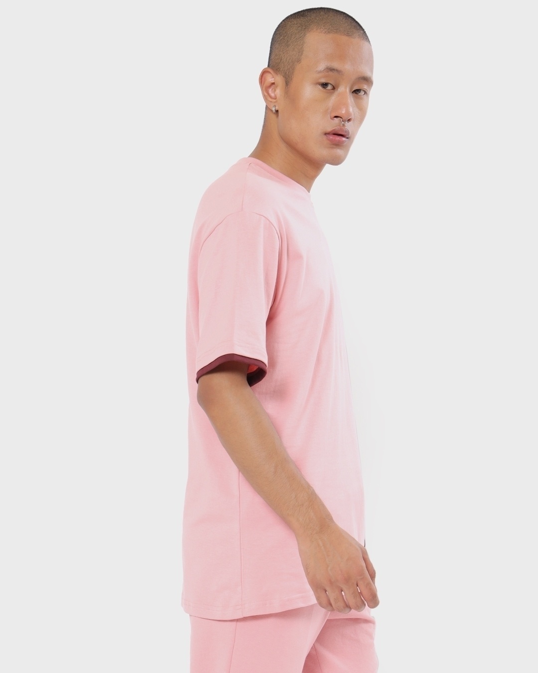 Shop Men's Cheeky Pink Color Block Oversized Fit T-shirt-Back
