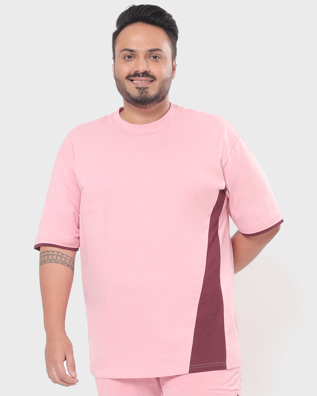Shop Men's Cheeky Pink Color Block  Plus Size T-shirt-Back