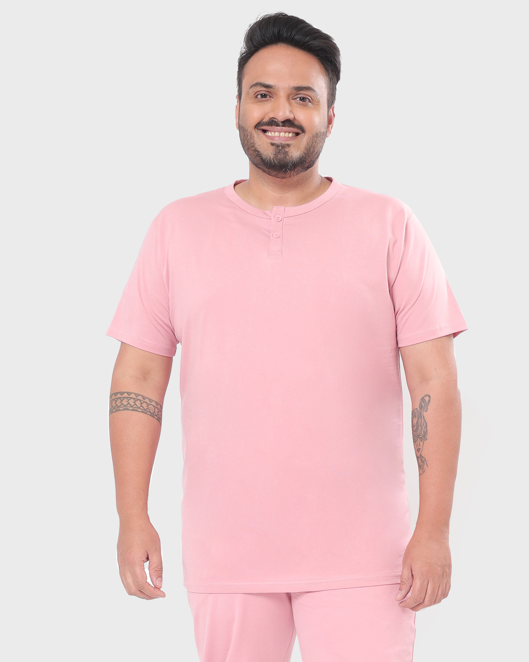 Shop Men's Cheeky Pink Plus Size Henley T-shirt-Back