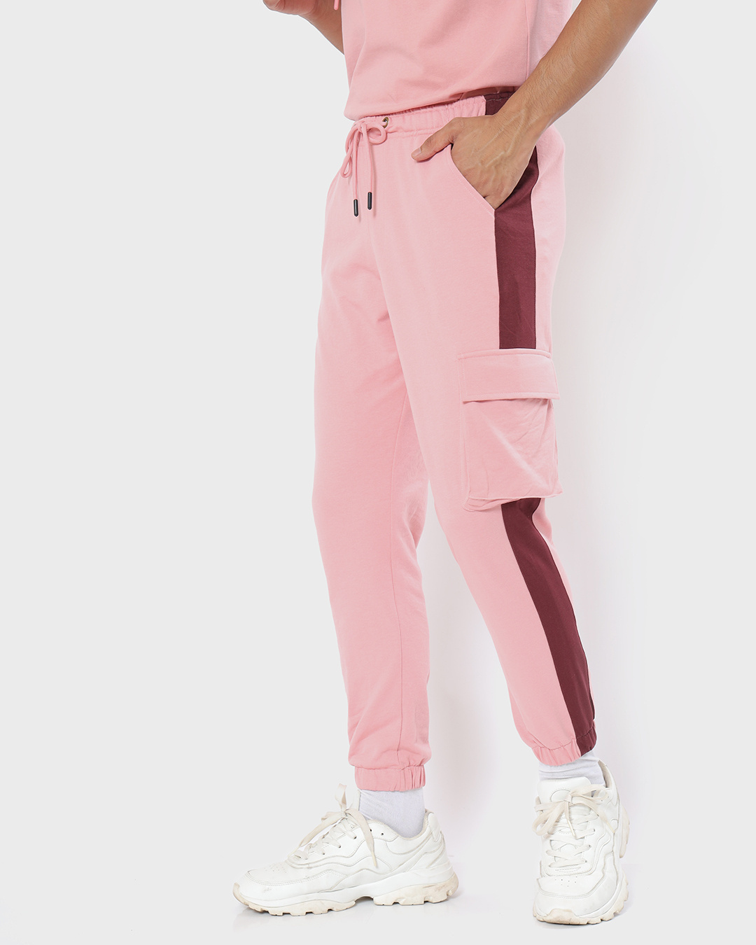Shop Men's Cheeky Pink Pocket Side Panel Relaxed Fit Joggers-Back