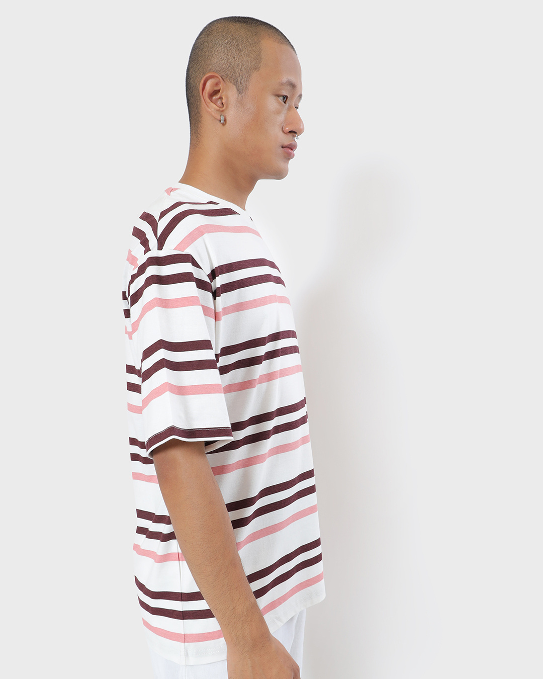 Shop Men's Cheeky Pink Stripe Oversized Fit T-shirt-Back