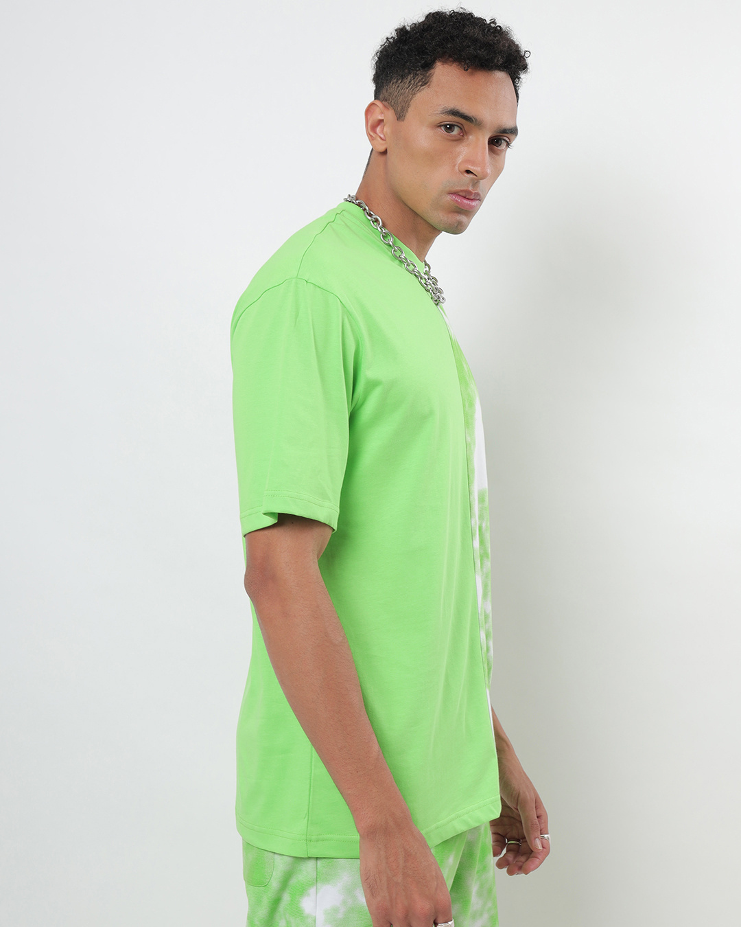 Shop Men's Chilled Out Green Half & Half Tie & Dye Oversized T-shirt-Back