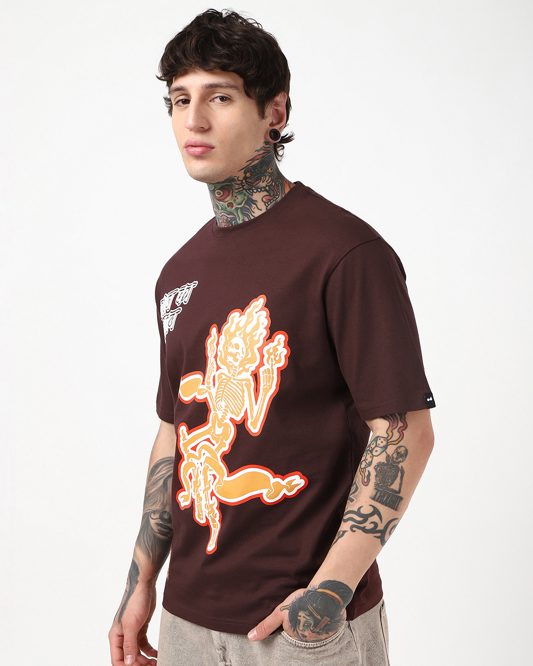 Shop Men's Chocolate Brown Bhari Aura Graphic Printed Oversized T-shirt-Back