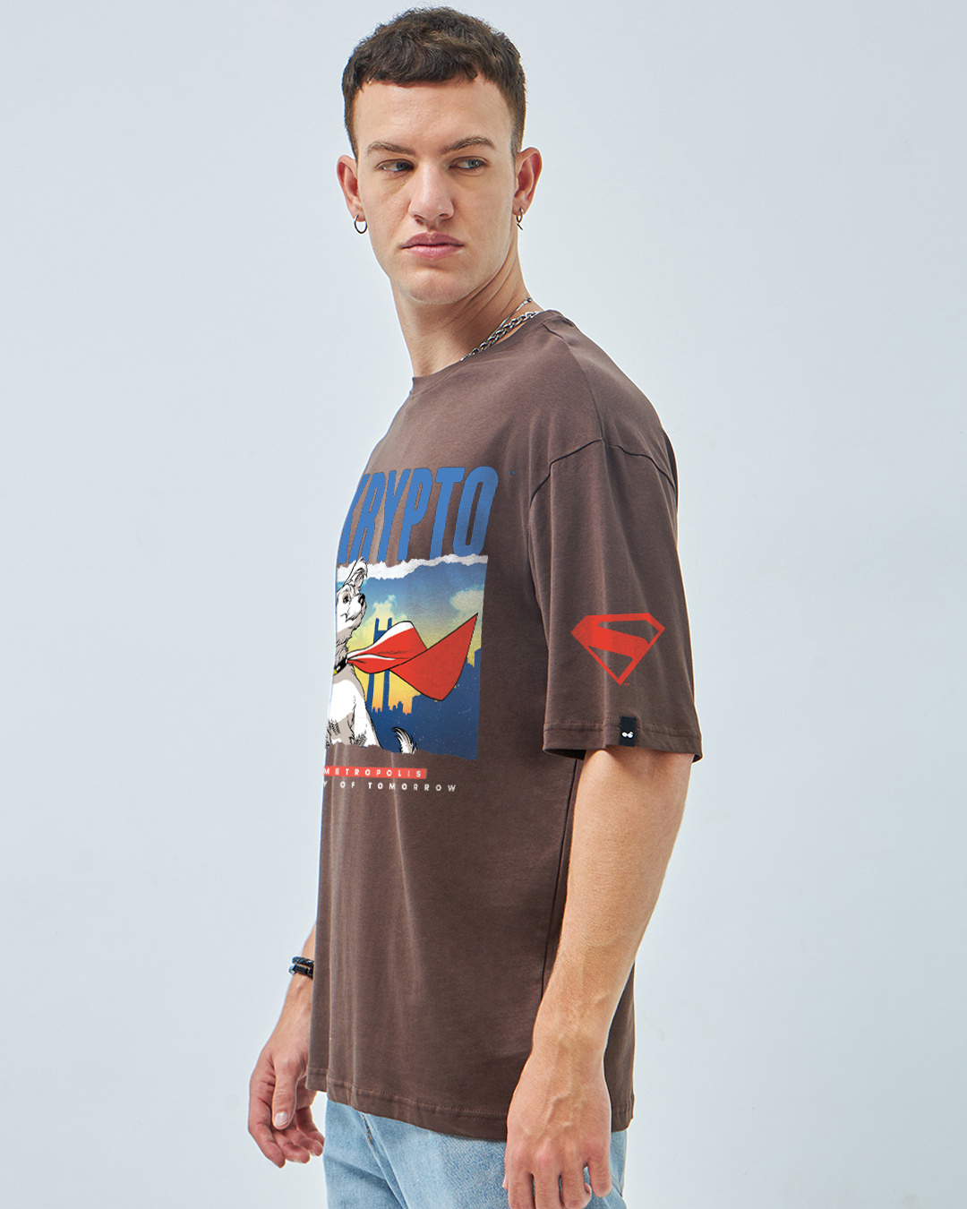 Shop Men's Chocolate Brown Krypto Graphic Printed Oversized T-shirt-Back